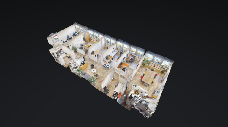 Capture de la visite virtuelle immersive les bureaux d'INOTEAM à Lattes, réalisée avec la technologie LIDAR et intégrée au BIM.